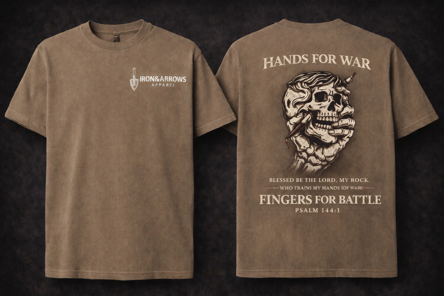 Hands for War Tee - Psalm 144:1 (Faded Brown)